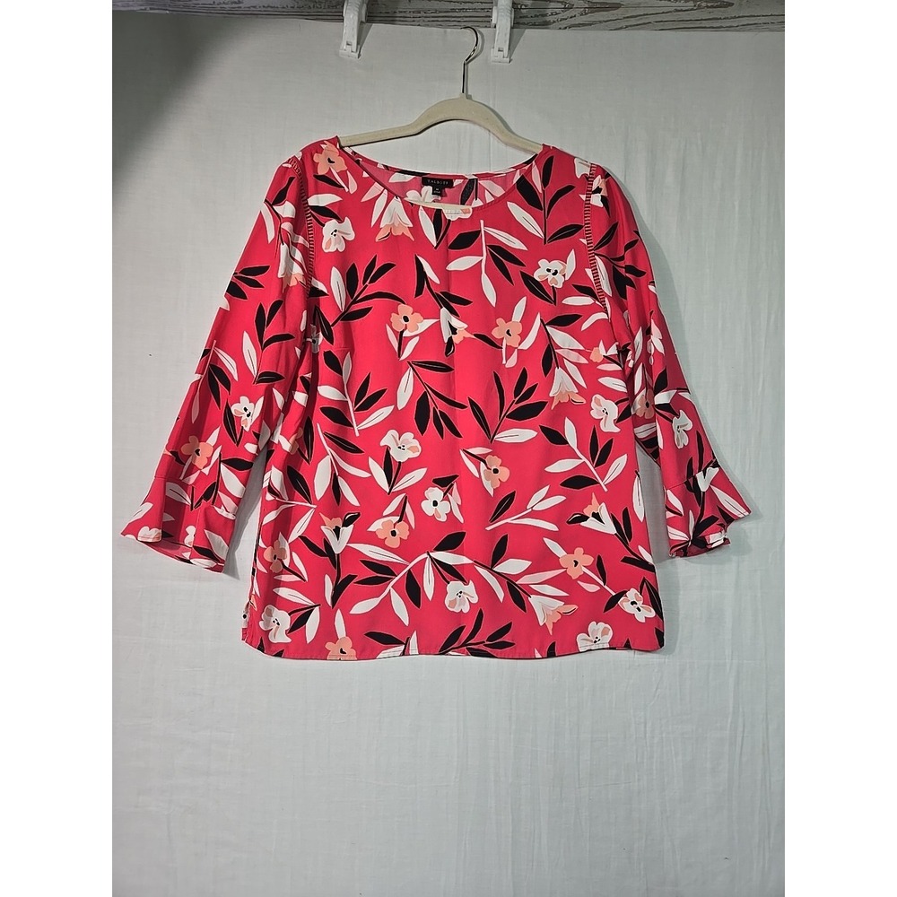 Talbots Pink Floral 3/4 Bell Sleeves Blouse Women's M Side Zip Polyester